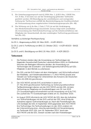 Vorschauseite 2: I. Tarifrecht. Verdrängung von Tarifverträgen nach § 4a Abs. 2 Satz 2 TVG – Unterlassungsanspruch der Gewerkschaft – Bestimmtheit von Unterlassungsanträgen