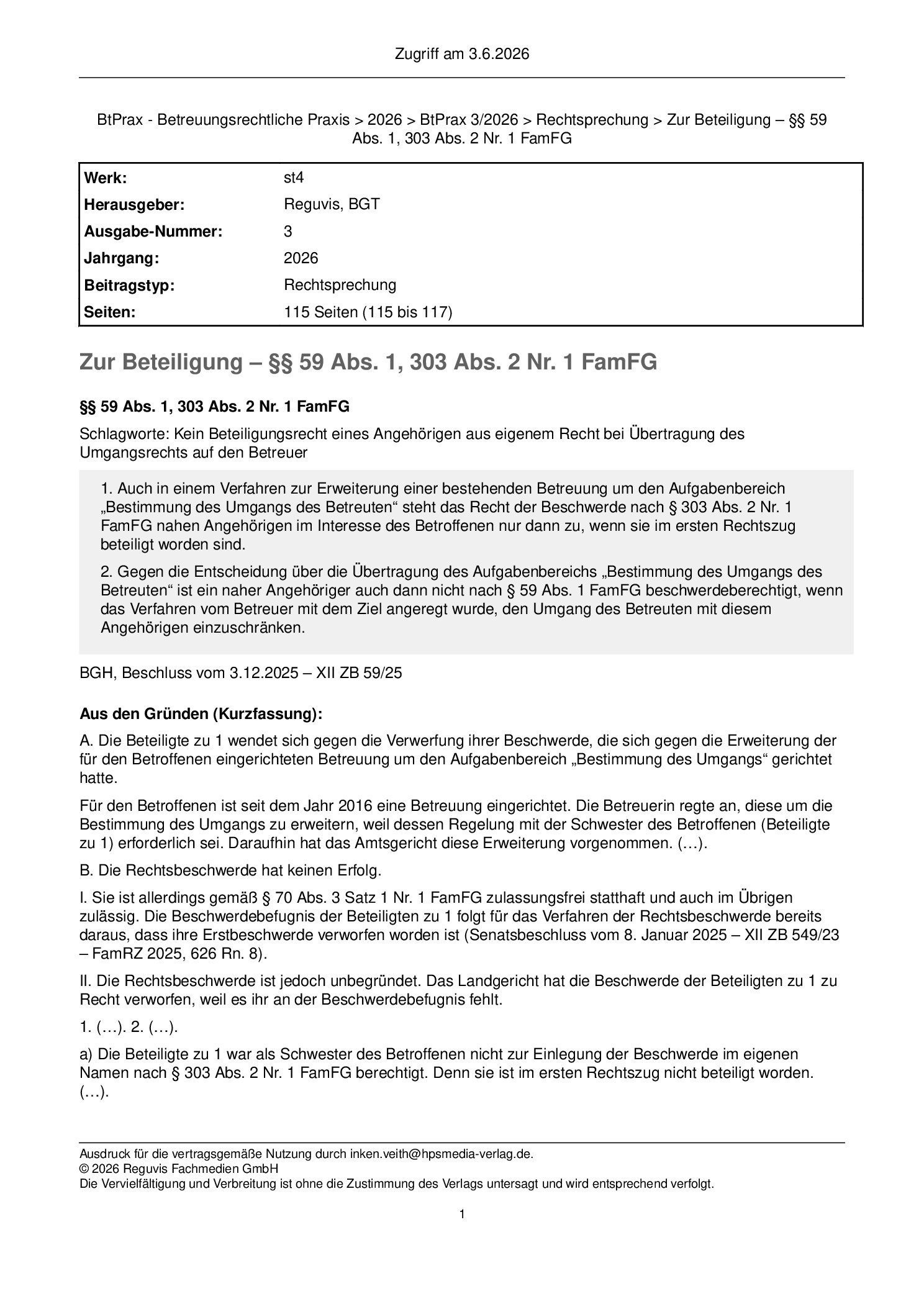 Vorschauseite 1: Zur Beteiligung – §§ 59 Abs. 1, 303 Abs. 2 Nr. 1 FamFG
