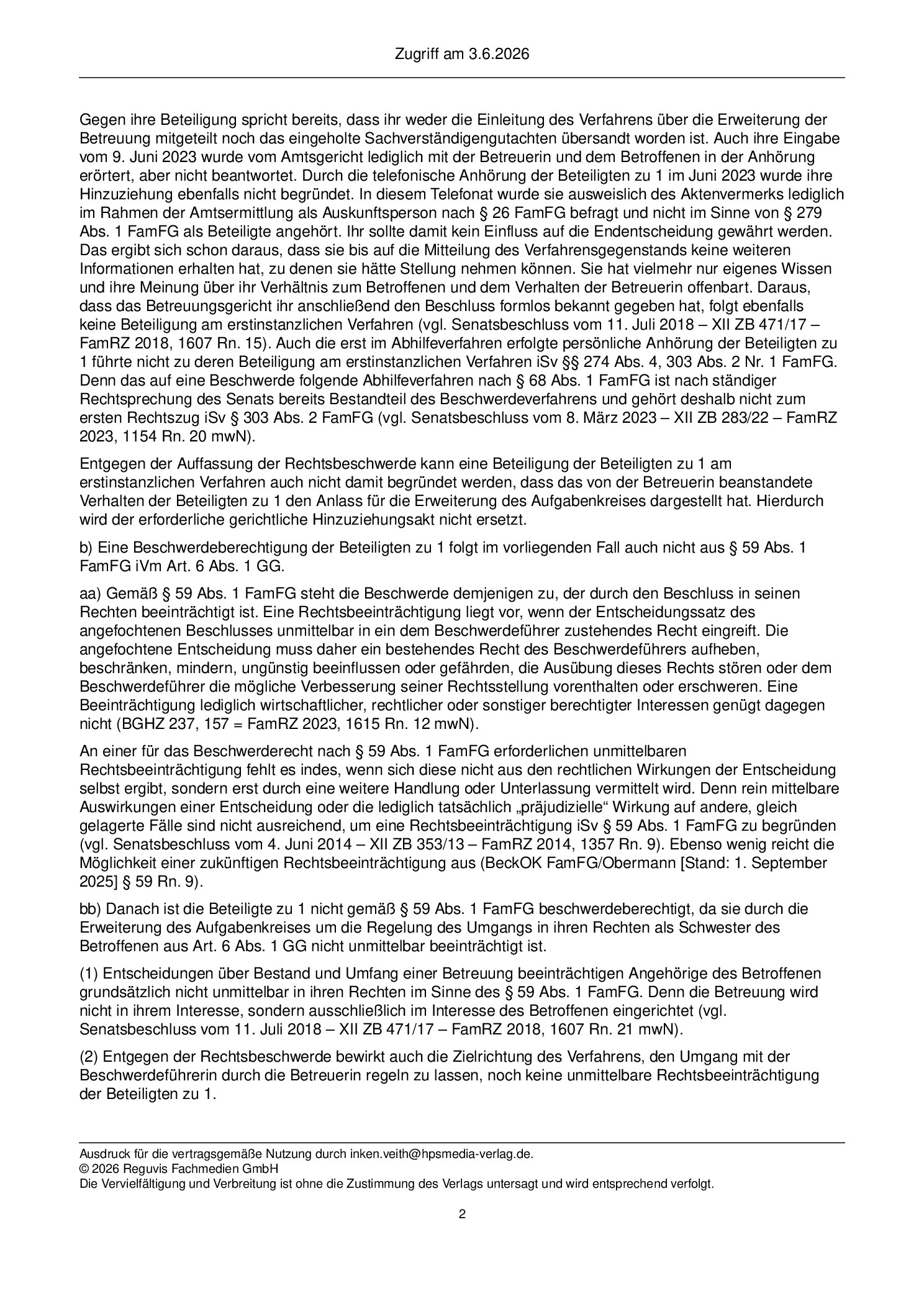 Vorschauseite 2: Zur Beteiligung – §§ 59 Abs. 1, 303 Abs. 2 Nr. 1 FamFG