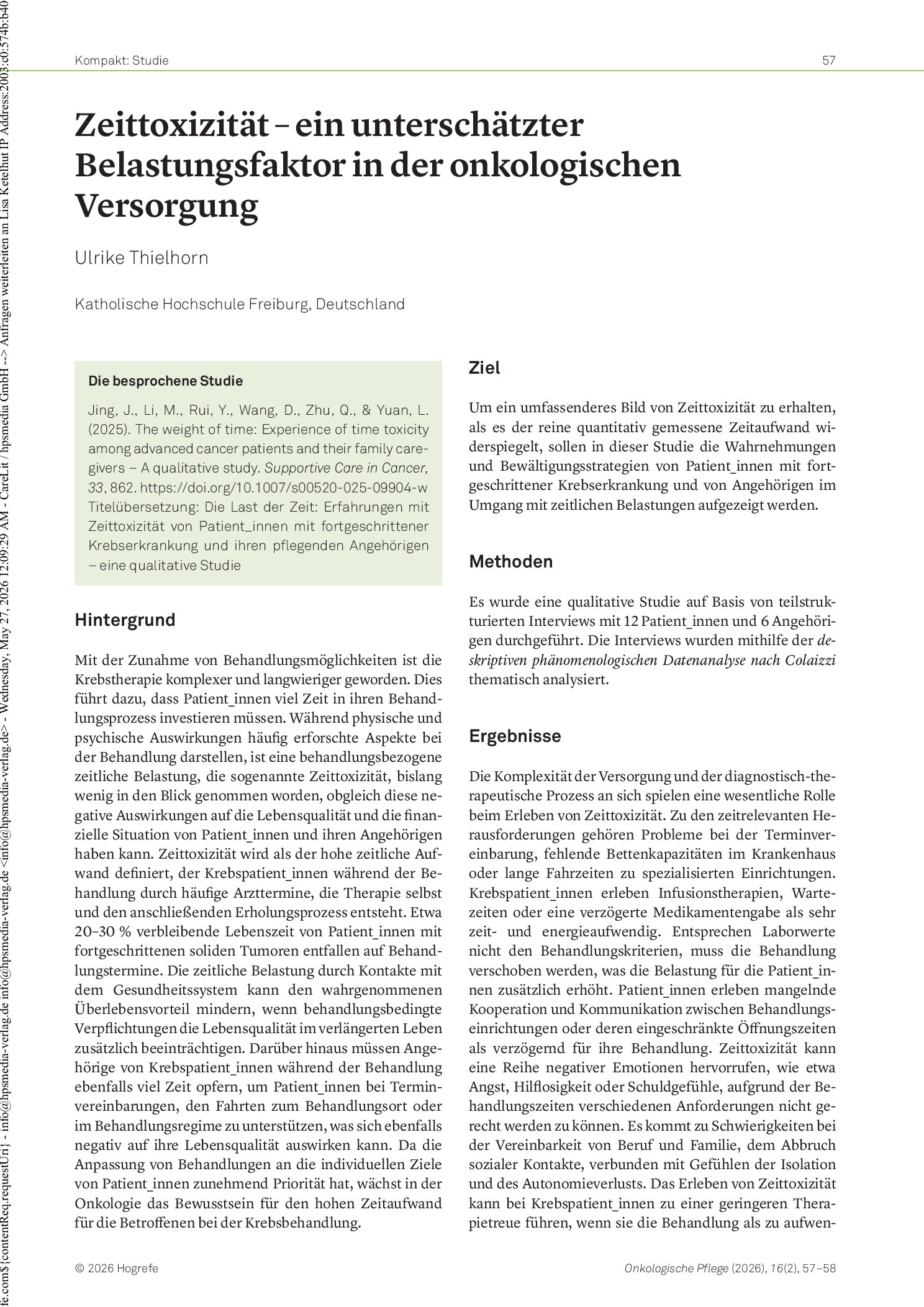 Vorschauseite 1: Zeittoxizität – ein unterschätzter Belastungsfaktor in der onkologischen Versorgung
