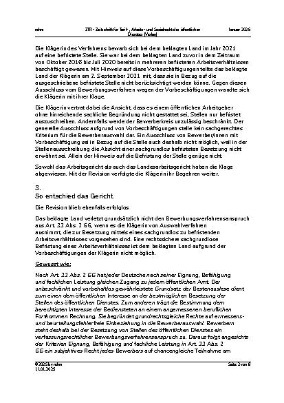 Vorschauseite 2: Bewerbungsverfahrensanspruch und sachgrundlose Befristung – Auswahlermessen des Arbeitgebers –