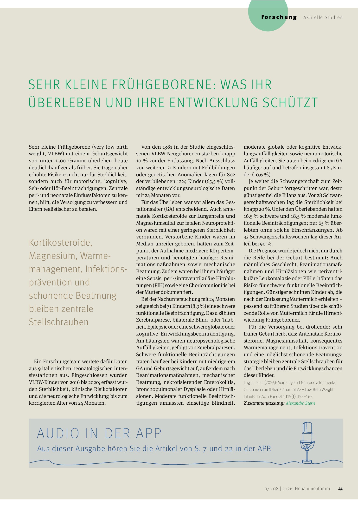Vorschauseite 1: Sehr kleine Frühgeborene: Was ihr Überleben und ihre Entwicklung schützt