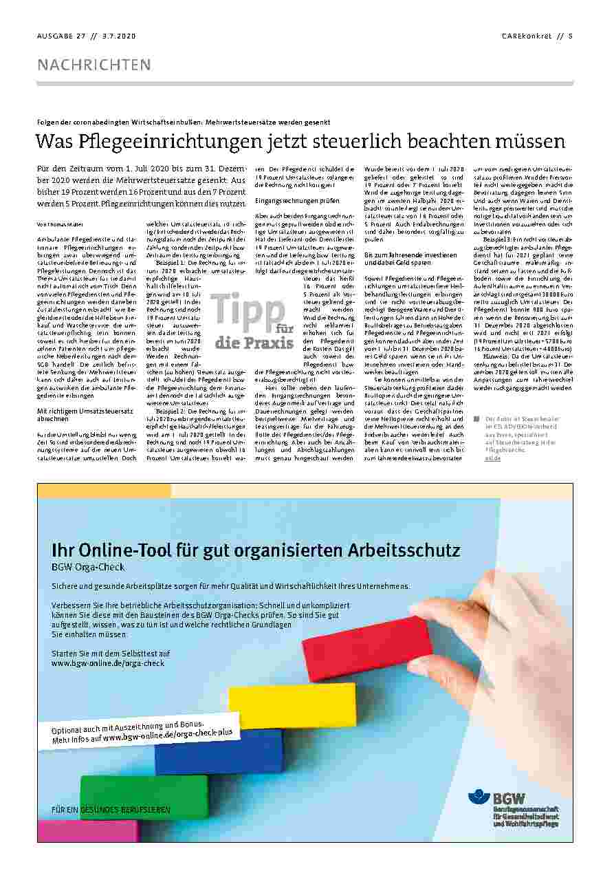 Vorschauseite 1: Was Pflegeeinrichtungen jetzt steuerlich beachten müssen