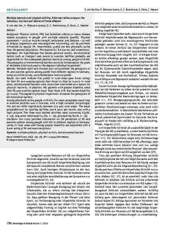 Vorschauseite 2: Multiple Sklerose und körperliche Aktivität: Deutschlandweite Befragung zu Verhalten, Barrieren und Wünschen von Betroffenen