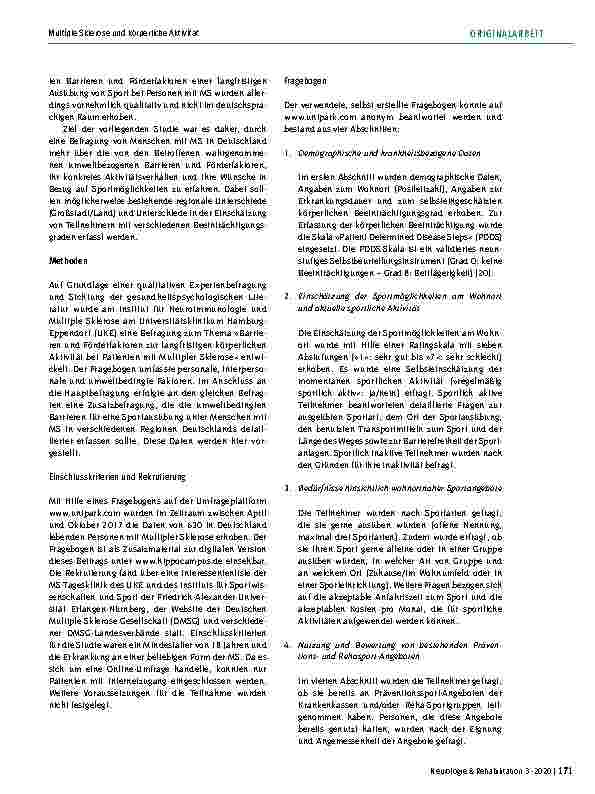 Vorschauseite 3: Multiple Sklerose und körperliche Aktivität: Deutschlandweite Befragung zu Verhalten, Barrieren und Wünschen von Betroffenen