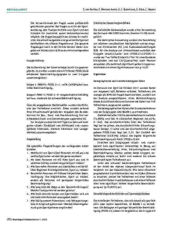 Vorschauseite 4: Multiple Sklerose und körperliche Aktivität: Deutschlandweite Befragung zu Verhalten, Barrieren und Wünschen von Betroffenen
