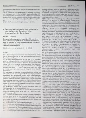 Vorschauseite 1: Operative Beseitigung einer Hautschürze nach einer bariatrischen Operation - keine Leistungspflicht der Krankenkasse