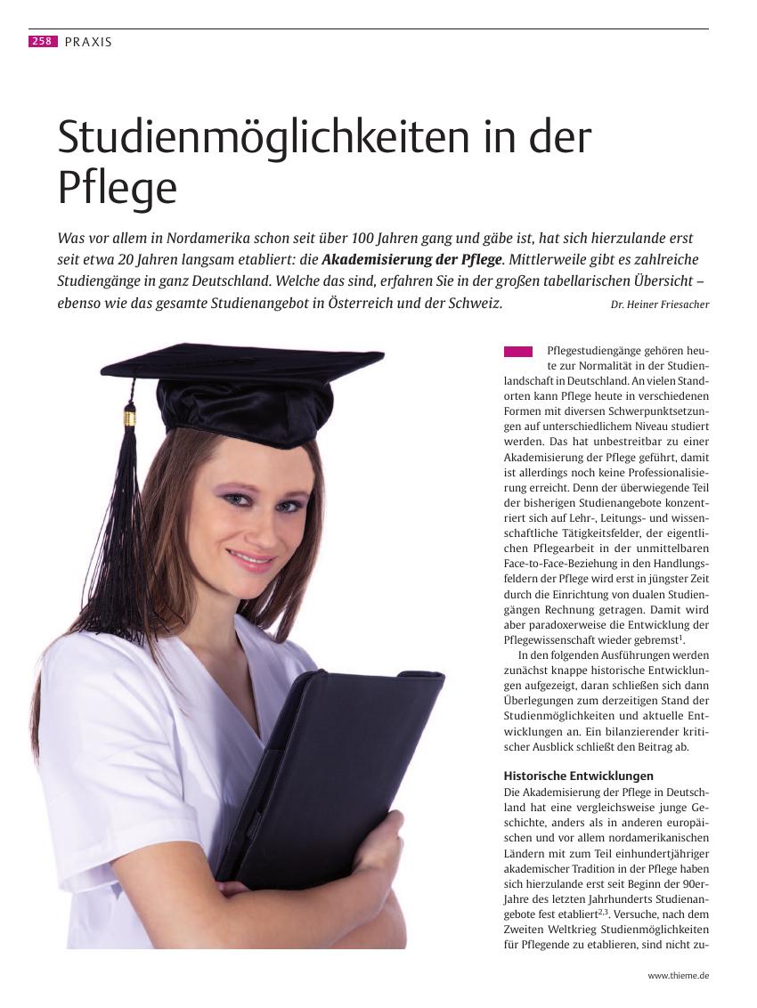 Vorschauseite 1: Studienmöglichkeiten in der Pflege