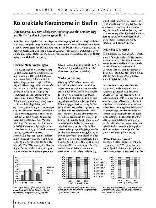 Vorschauseite 1: Kolorektale Karzinome in Berlin: Datenanalyse aus dem Klinischen Krebsregister für Brandenburg und Berlin für den Behandlungsort Berlin