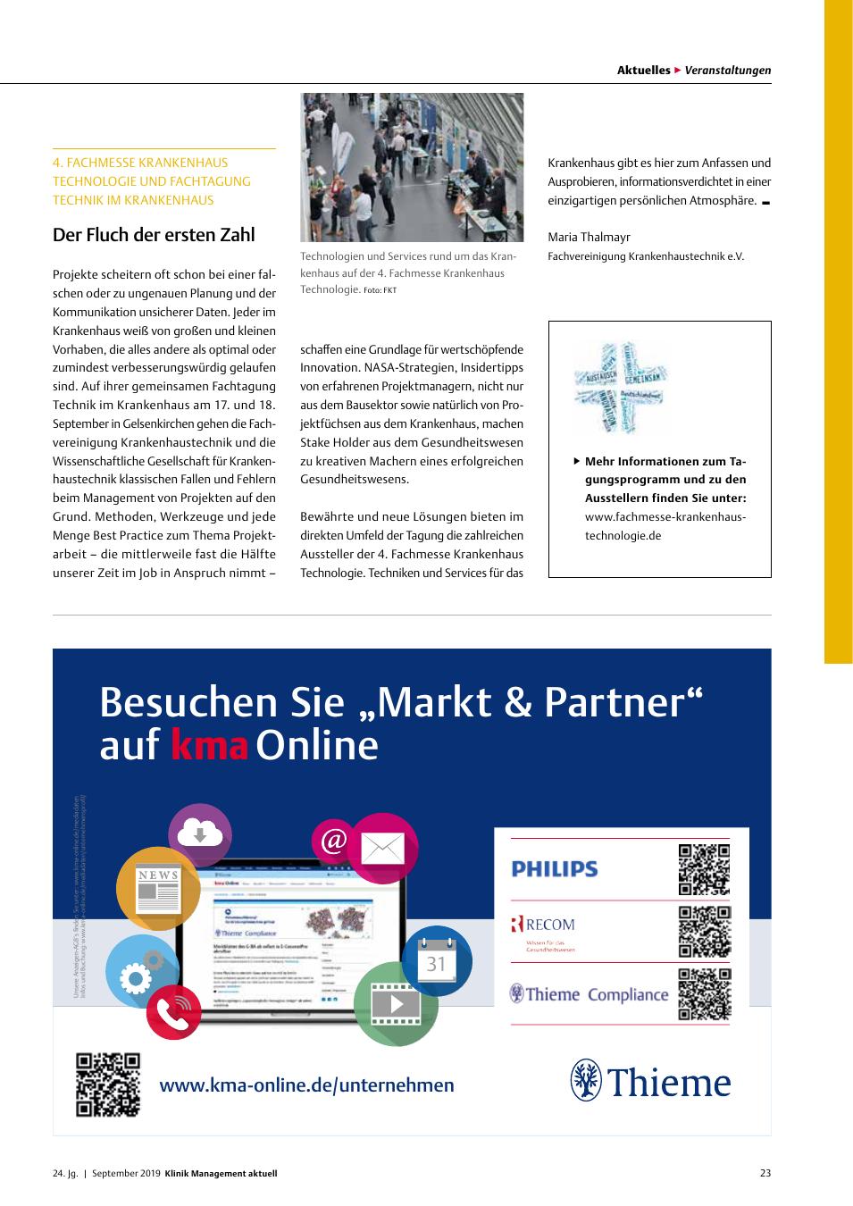 Vorschauseite 1: 4. Fachmesse Krankenhaus Technologie und Fachtagung Technik im Krankenhaus: Der Fluch der ersten Zahl