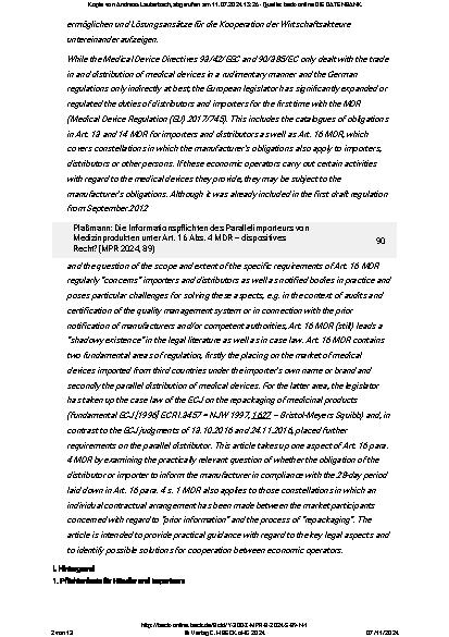 Vorschauseite 2: Die Informationspflichten des Parallelimporteurs von Medizinprodukten unter Art. 16 Abs. 4 MDR – dispositives Recht?