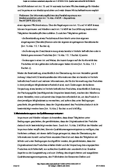 Vorschauseite 3: Die Informationspflichten des Parallelimporteurs von Medizinprodukten unter Art. 16 Abs. 4 MDR – dispositives Recht?
