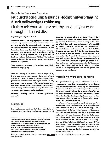 Vorschauseite 1: Fit durchs Studium: Gesunde Hochschulverpflegung durch vollwertige Ernährung