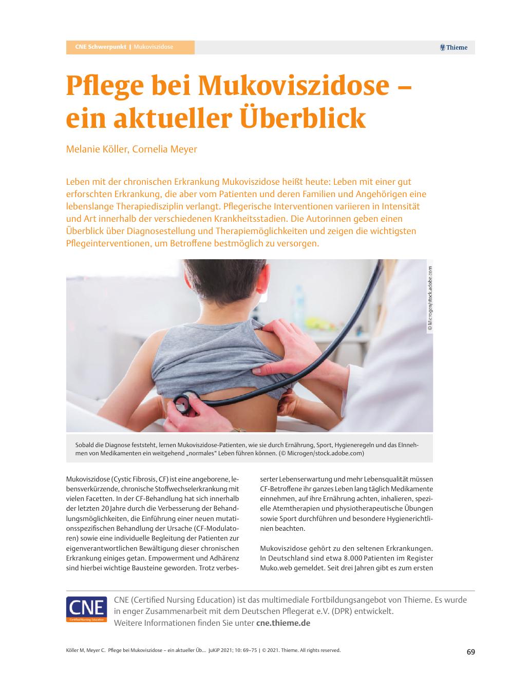 Vorschauseite 1: Pflege bei Mukoviszidose – ein aktueller Überblick