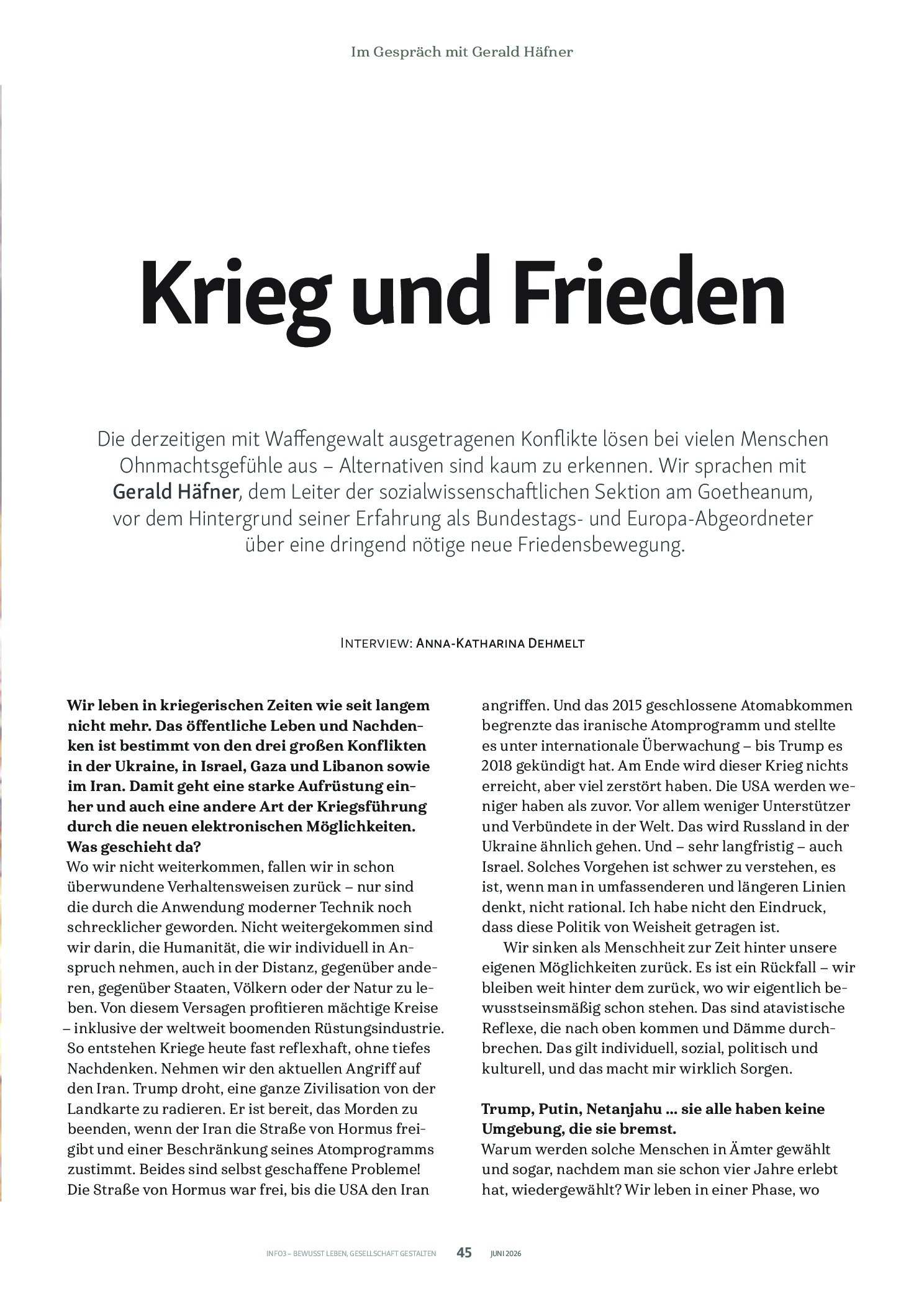 Vorschauseite 2: Krieg und Frieden