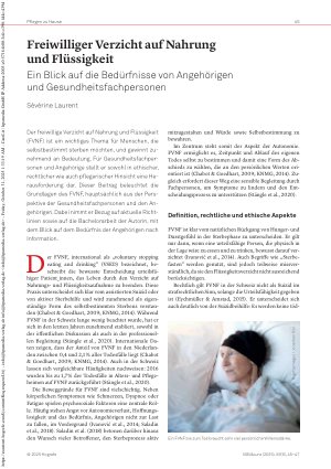 Vorschauseite 1: Freiwilliger Verzicht auf Nahrung und Flüssigkeit Ein Blick auf die Bedürfnisse von Angehörigen und Gesundheitsfachpersonen