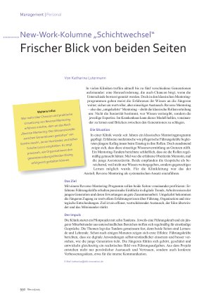Vorschauseite 1: New-Work-Kolumne „Schichtwechsel“ Frischer Blick von beiden Seiten