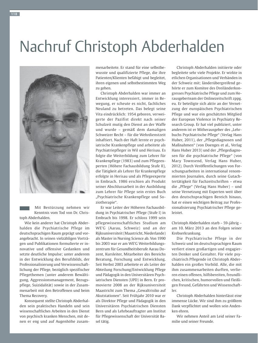 Vorschauseite 1: Nachruf Christoph Abderhalden