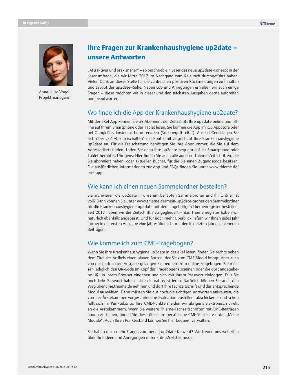 Vorschauseite 1: Ihre Fragen zur Krankenhaushygiene up2date ? unsere Antworten