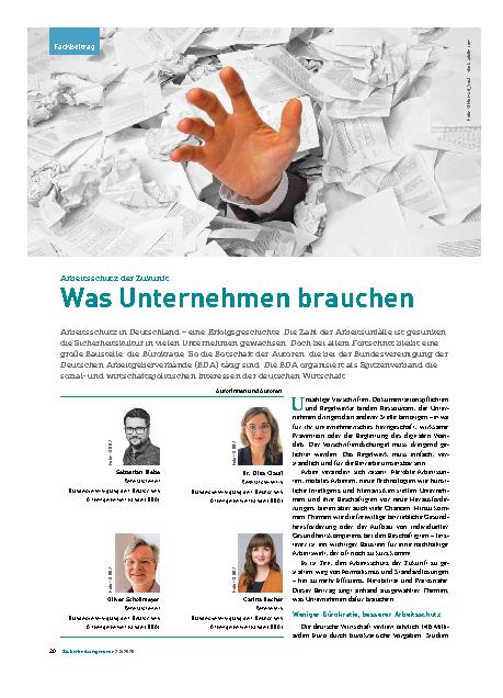 Vorschauseite 1: Arbeitsschutz der Zukunft Was Unternehmen brauchen