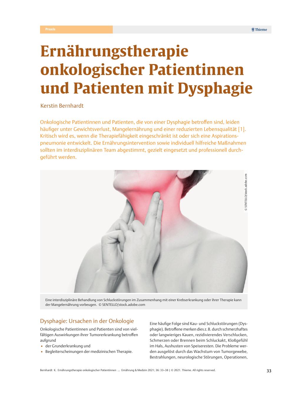 Vorschauseite 1: Ernährungstherapie onkologischer Patientinnen und Patienten mit Dysphagie