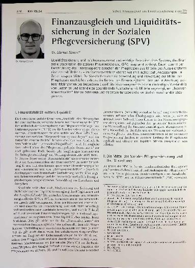 Vorschauseite 1: Finanzausgleich und Liquiditätssicherung in der Sozialen Pflegeversicherung (SPV)
