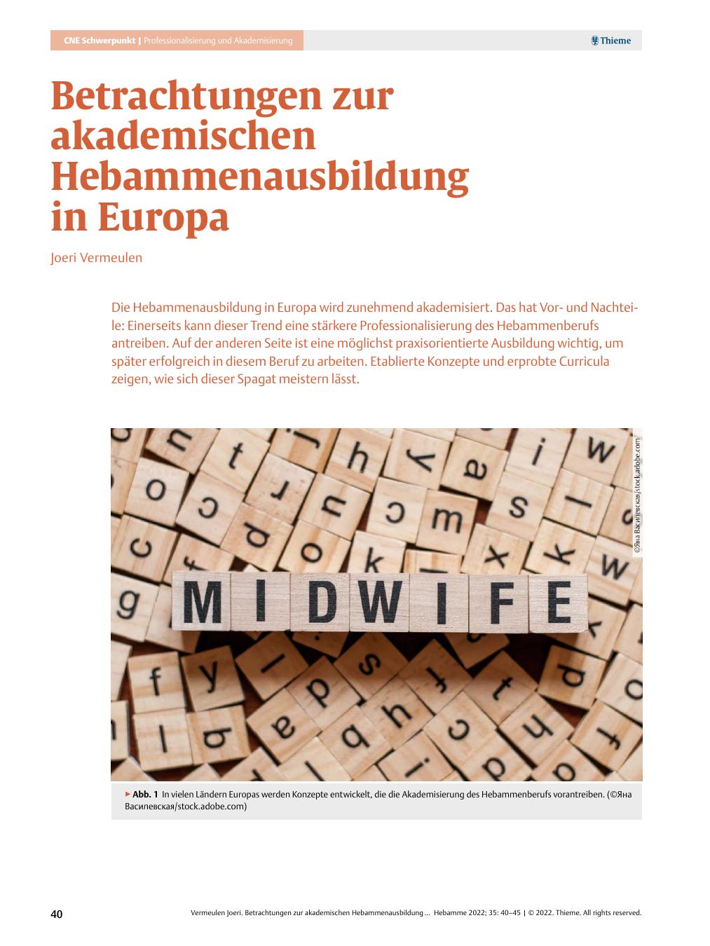 Vorschauseite 1: Betrachtungen zur akademischen Hebammenausbildung in Europa