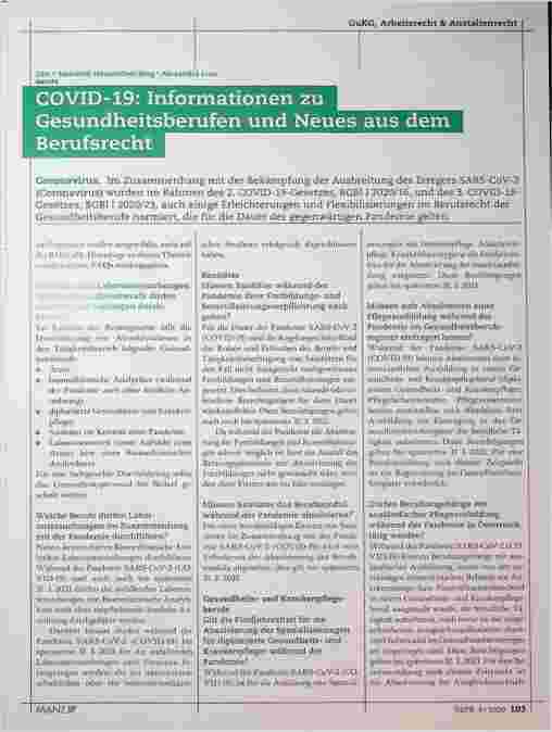 Vorschauseite 1: COVID-19: Informationen zu Gesundheitsberufen und Neues aus dem Berufsrecht