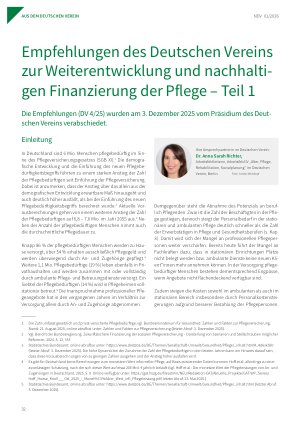 Vorschauseite 1: Empfehlungen des Deutschen Vereins zur Weiterentwicklung und nachhaltigen Finanzierung der Pflege – Teil 1