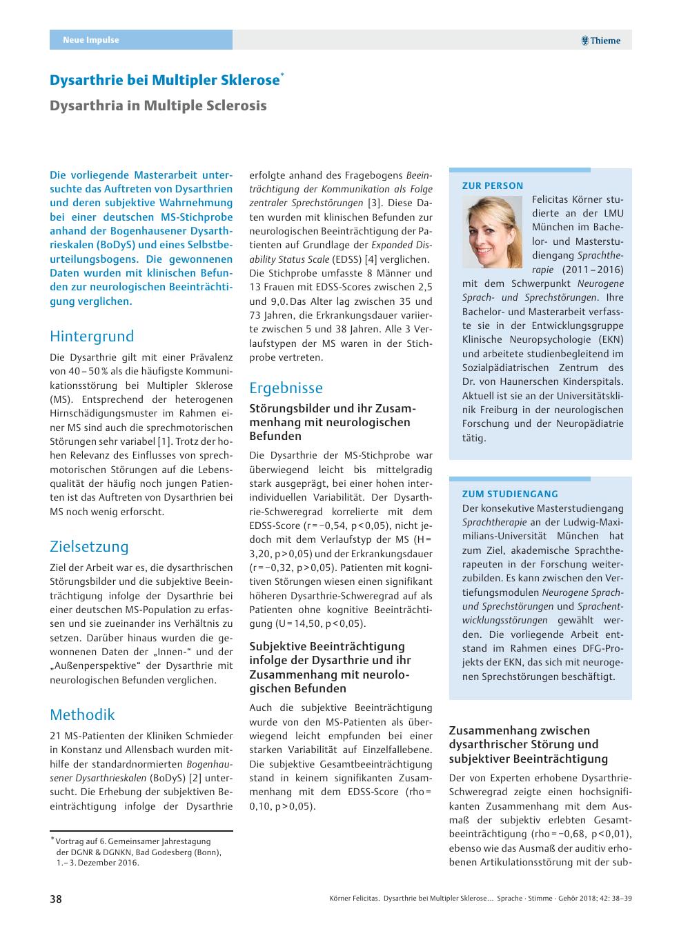 Vorschauseite 1: Dysarthrie bei Multipler Sklerose
