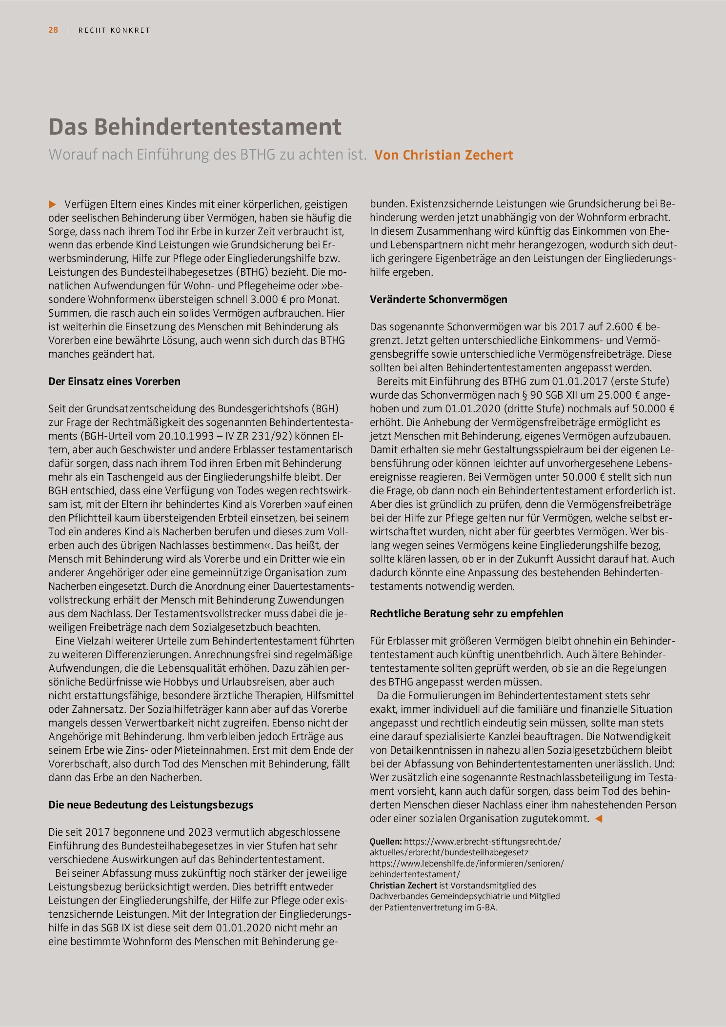 Vorschauseite 1: Das Behindertentestament. Worauf nach Einführung des BTHG zu achten ist.