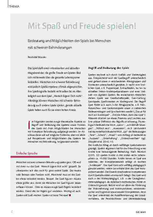 Vorschauseite 1: Mit Spaß und Freude spielen! Bedeutung und Möglichkeiten des Spiels bei Menschen mit schweren Behinderungen