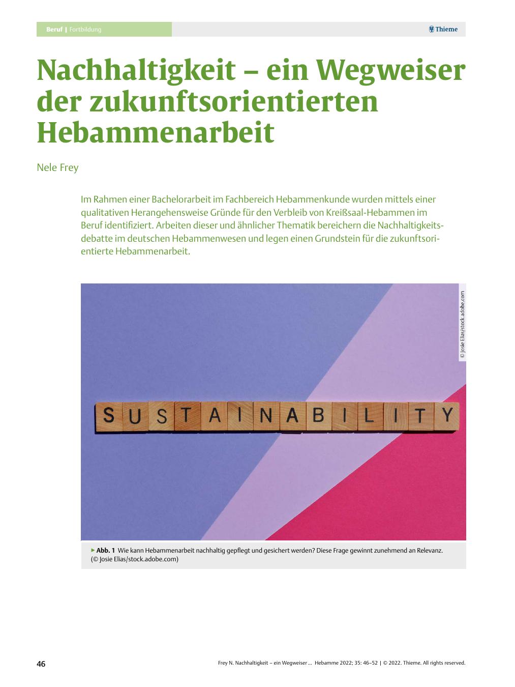 Vorschauseite 1: Nachhaltigkeit – ein Wegweiser der zukunftsorientierten Hebammenarbeit