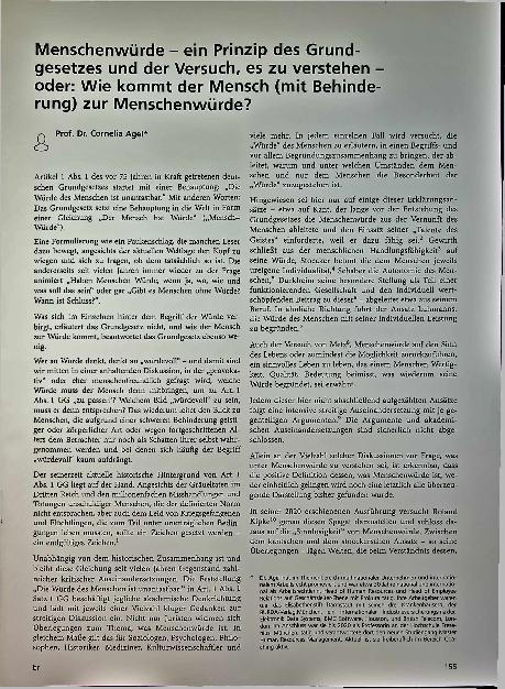 Vorschauseite 1: Menschenwürde - ein Prinzip des Grundgesetzes und der Versuch, es zu verstehen oder: Wie kommt der Mensch (mit Behinderung) zur Menschenwürde?