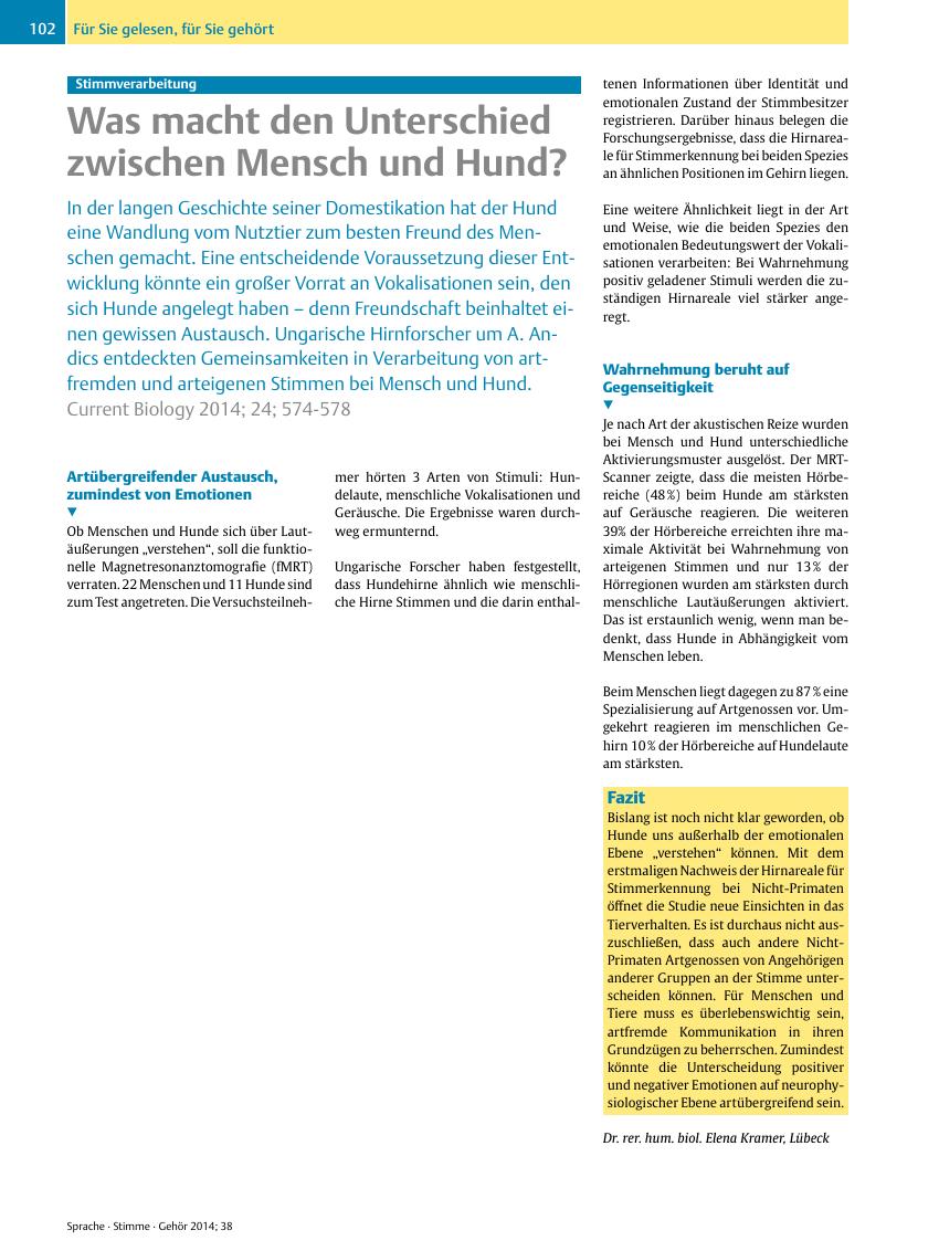 Vorschauseite 1: Stimmverarbeitung ? Was macht den Unterschied zwischen Mensch und Hund?