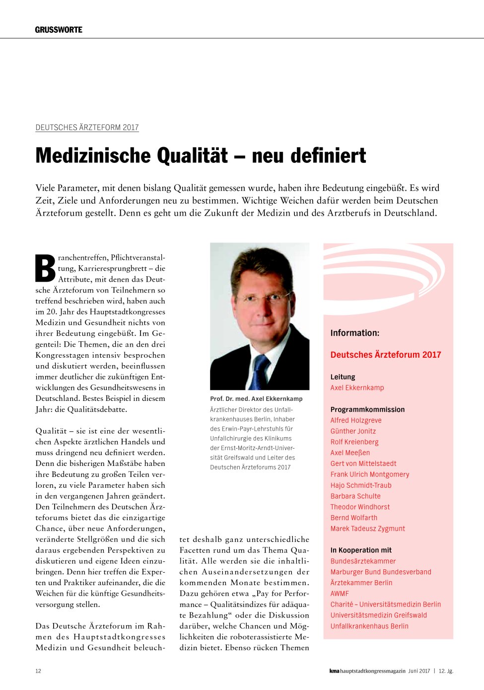Vorschauseite 1: Deutsches Ärzteform 2017: Medizinische Qualität – neu definiert