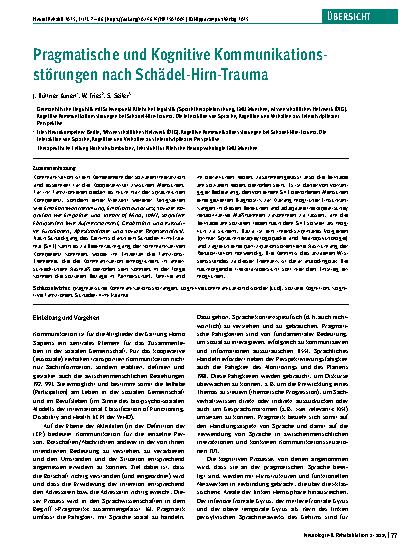Vorschauseite 1: Pragmatische und Kognitive Kommunikationsstörungen nach Schädel-Hirn-Trauma