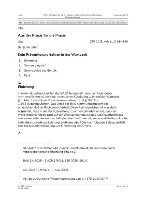 Vorschauseite 1: Kein Präventionsverfahren in der Wartezeit