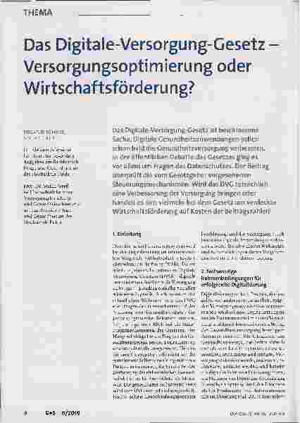Vorschauseite 1: Das Digitale-Versorgung-Gesetz - Versorgungsoptimierung oder Wirtschaftsförderung?