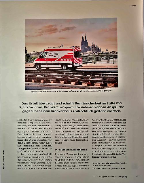Vorschauseite 2: Klinikfusion: Kasse muss Krankentransport nicht zahlen