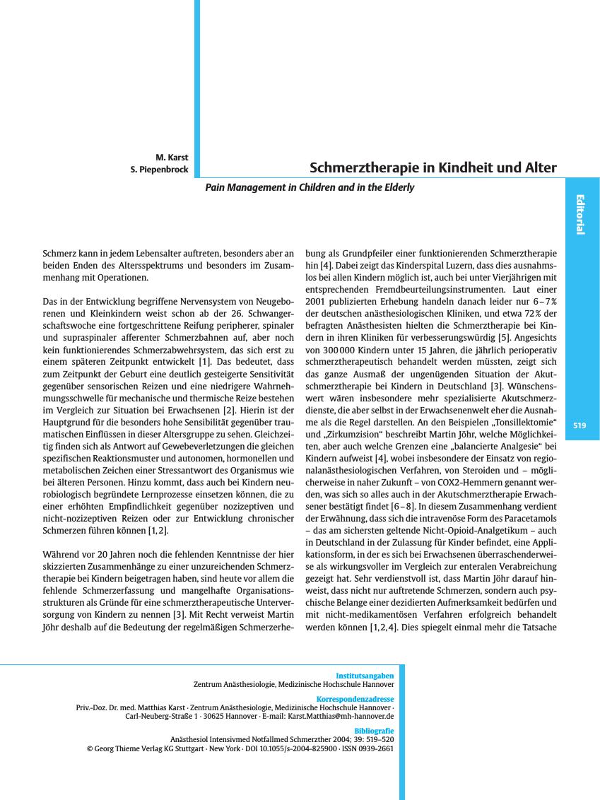 Vorschauseite 1: Schmerztherapie in Kindheit und Alter