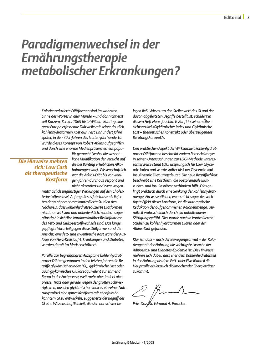 Vorschauseite 1: Paradigmenwechsel in der Ernährungstherapie metabolischer Erkrankungen?