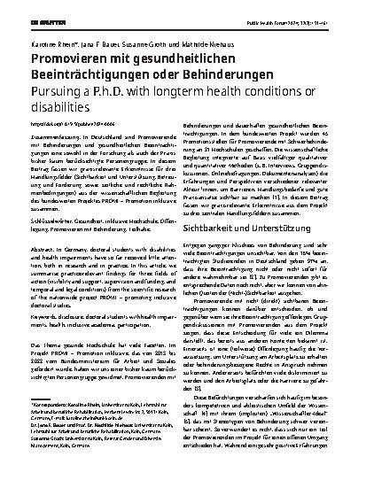 Vorschauseite 1: Promovieren mit gesundheitlichen Beeinträchtigungen oder Behinderungen