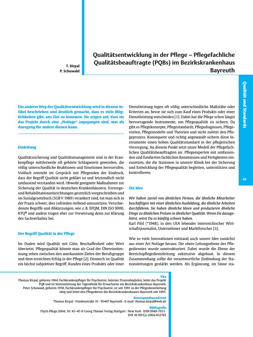 Vorschauseite 1: Qualitätsentwicklung in der Pflege - Pflegefachliche Qualitätsbeauftragte (PQBs) im Bezirkskrankenhaus Bayreuth
