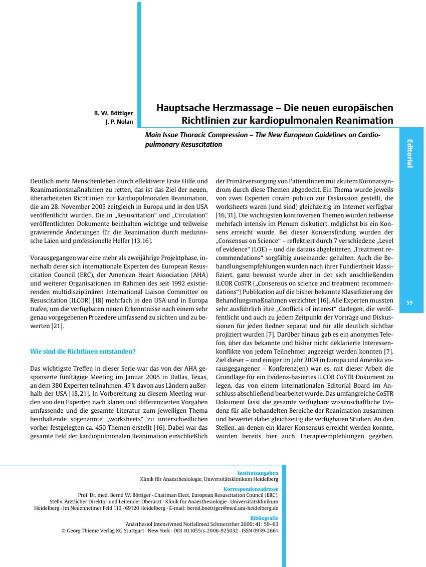Vorschauseite 1: Hauptsache Herzmassage - Die neuen europäischen Richtlinien zur kardiopulmonalen Reanimation