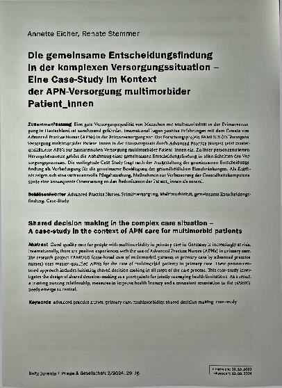 Vorschauseite 1: Die gemeinsame Entscheidungsfindung in der komplexen Versorgungssituation - Eine Case-Study im Kontext der APN-Versorgung multimorbider Patientinnen