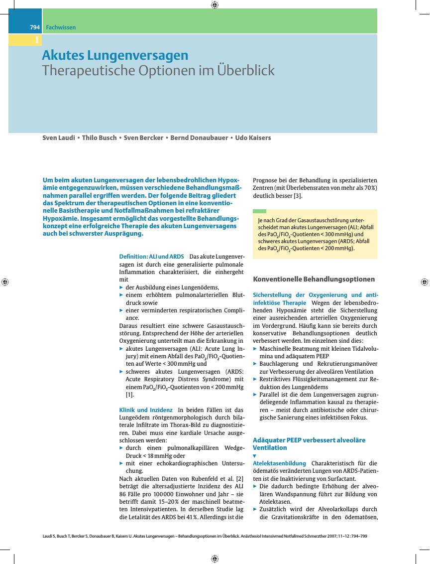 Vorschauseite 1: Akutes Lungenversagen - Therapeutische Optionen im Überblick