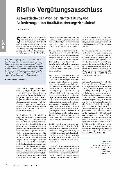 Vorschauseite 1: Risiko Vergütungsausschluss Automatische Sanktion bei Nichterfüllung von Anforderungen aus Qualitätssicherungsrichtlinien?