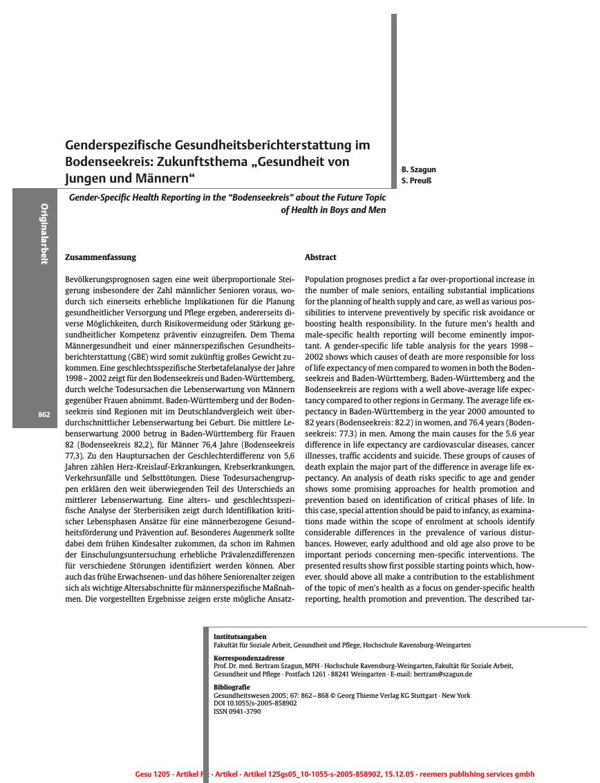 Vorschauseite 1: Genderspezifische Gesundheitsberichterstattung im Bodenseekreis: Zukunftsthema „Gesundheit von Jungen und Männern”