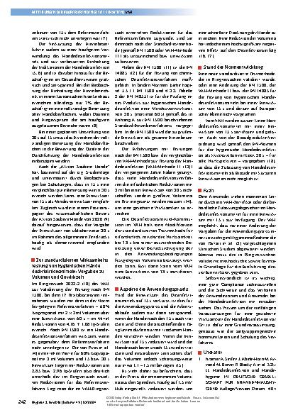 Vorschauseite 2: Stellungnahme der Desinfektionsmittel-Kommission zur Verkürzung der Einwirkzeit der hygienischen Händedesinfektion auf 15 Sekunden.